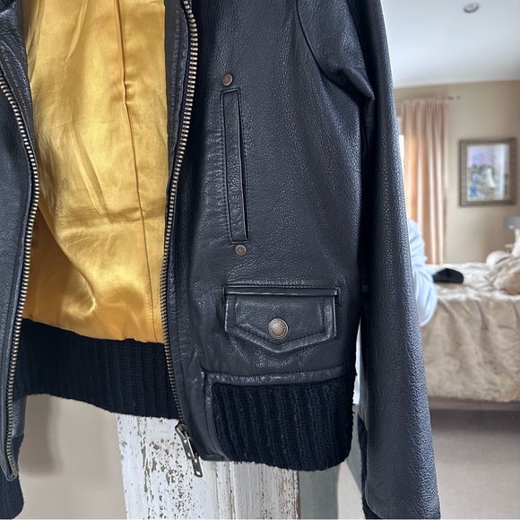 Twill Twenty Two Leather Bomber with Wool Trim - Picture 4 of 7